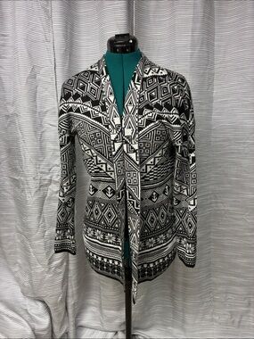 Ashley Blue Black & White Geometric Open-Front Men's Cardigan Jacket